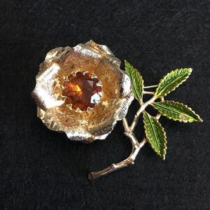 NOS Awesome 1972 EMBER FLOWER Sarah Coventry Unique Floral Brooch Pin Xlnt Gift!
